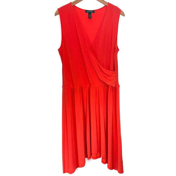 Lauren Ralph Lauren Orange Stretch Jersey Crossover Wrap Fit Flare Dress Size 1X - Picture 1 of 10
